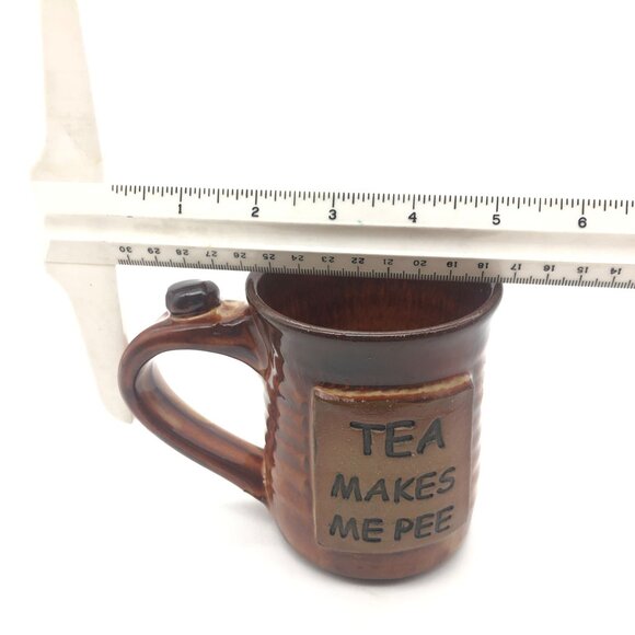Artisan JMACS Pottery Ceramic Mug With "Tea Makes Me Pee" Handle Brown Glaze - Picture 8 of 8